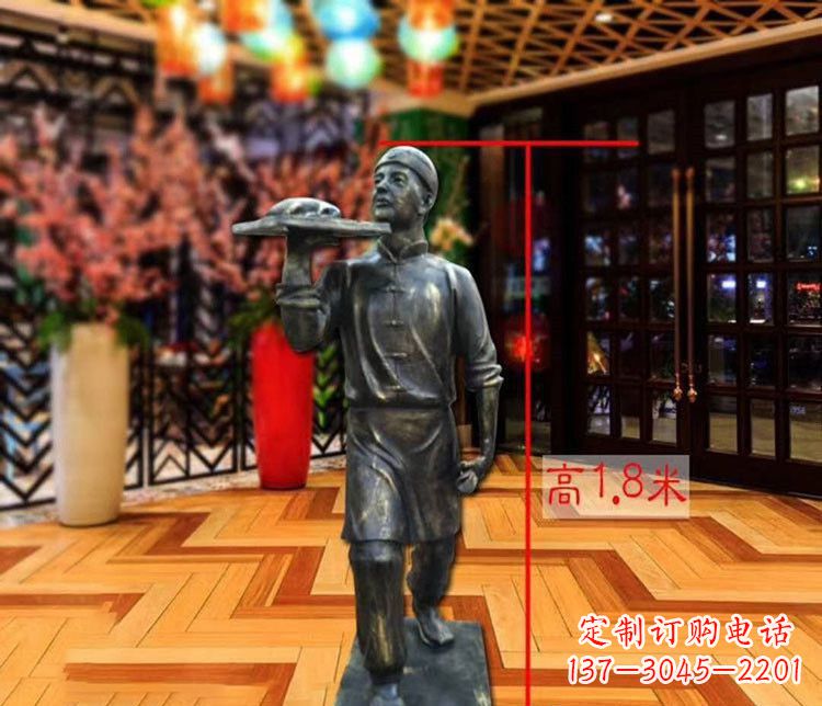 漳州铜雕店小二人物雕塑 (2)