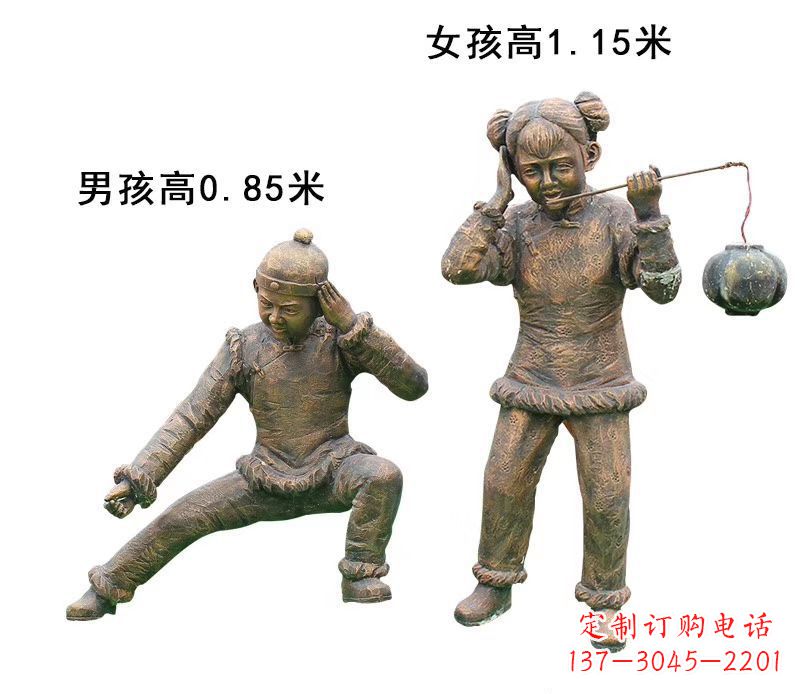 漳州铜雕放鞭炮的儿童童趣雕塑