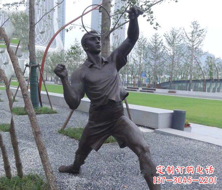 漳州铜雕户外公园打羽毛球运动人物摆件