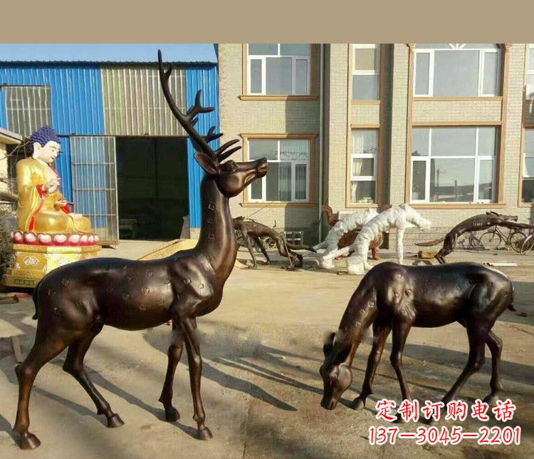 漳州铜雕户外公园动物雕塑鹿摆件 (2)