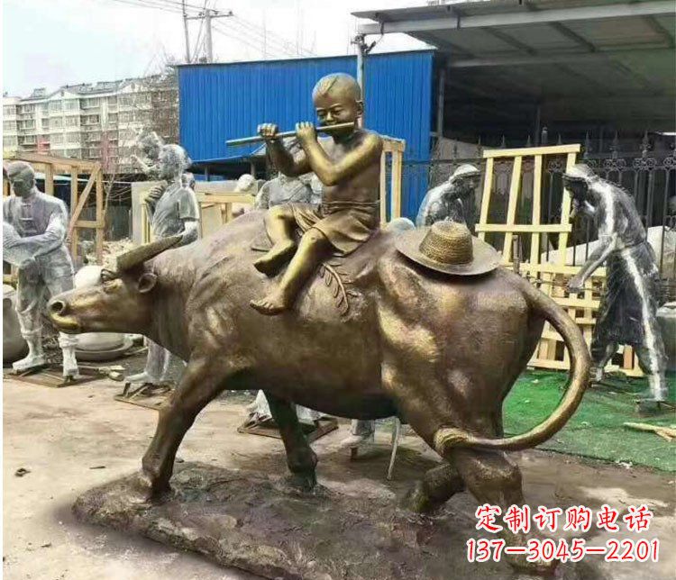 漳州铜雕户外牧童骑牛雕塑摆件