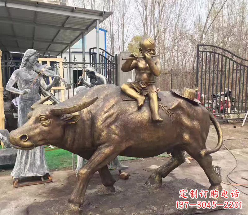 漳州铜雕户外牧童骑牛