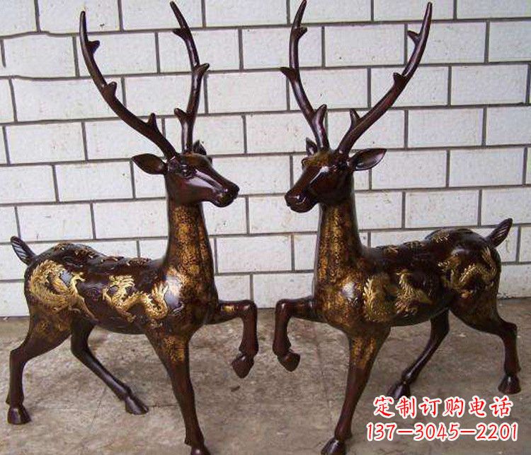 漳州铜雕吉祥复古梅花鹿雕塑摆件