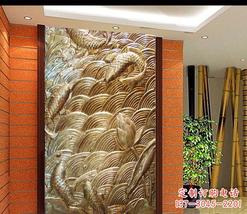 漳州铜雕酒店锻造鲤鱼壁画景观摆件