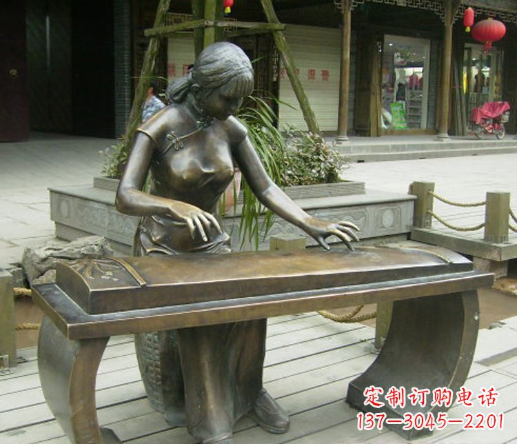 漳州铜雕现代人物弹古筝雕塑