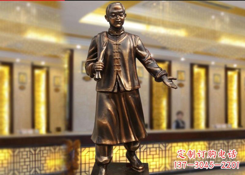 漳州铜雕迎宾人物店小二