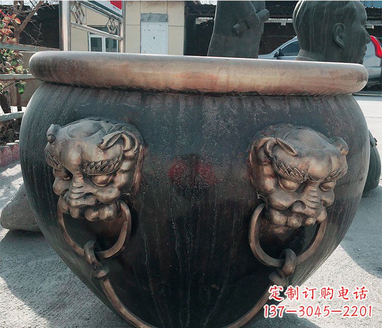 漳州铜雕圆形荷花水缸雕塑 (6)