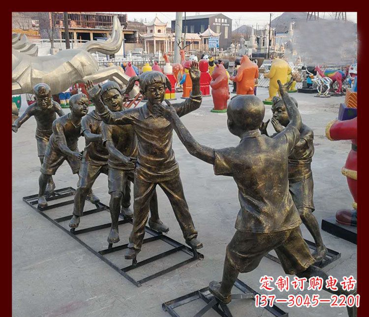 漳州玩老鹰捉小鸡的儿童铜雕