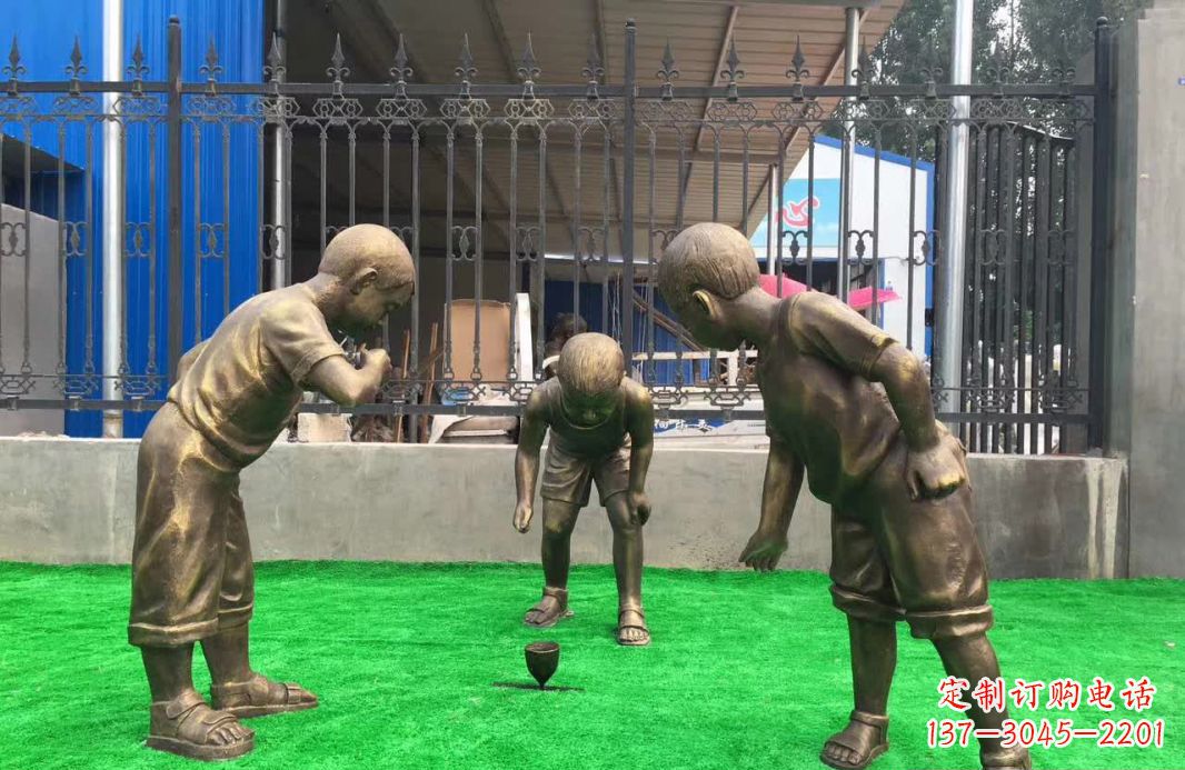 漳州玩陀螺儿童铜雕塑