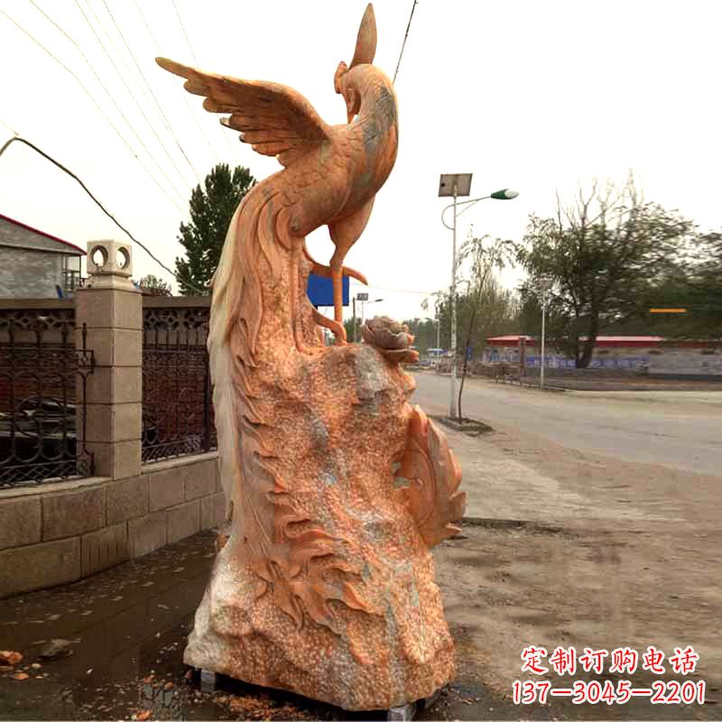漳州晚霞红大理石瑞鸟凤凰雕塑