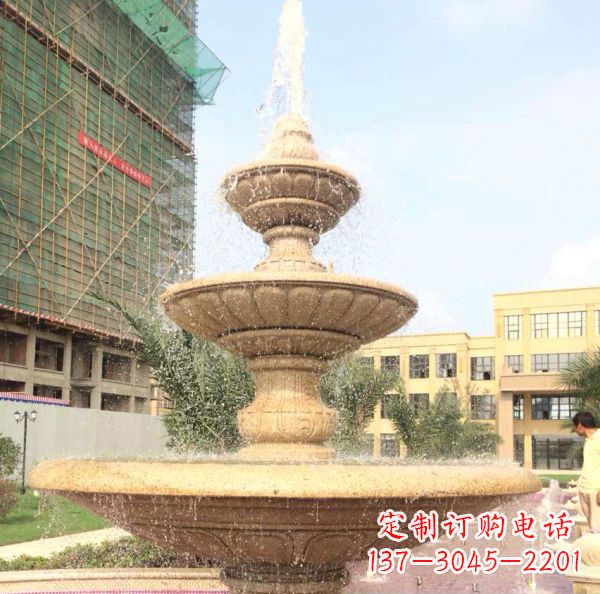 漳州晚霞红大型多层喷泉石雕