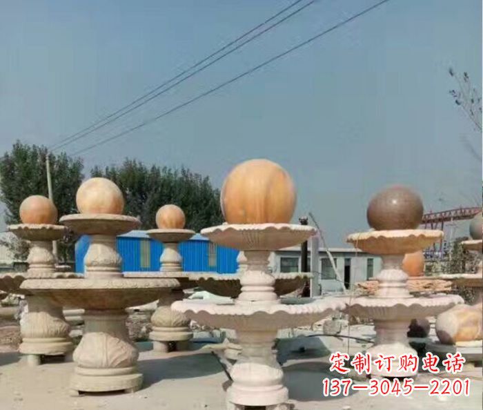 漳州晚霞红多层风水球喷泉石雕