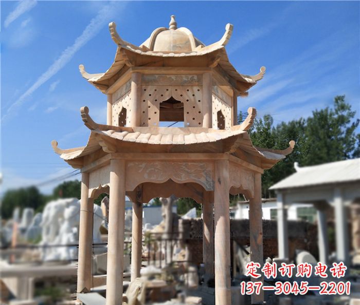 漳州晚霞红公园双层六角凉亭石雕