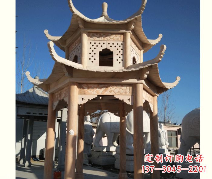漳州晚霞红公园双层六角凉亭石雕 (2)