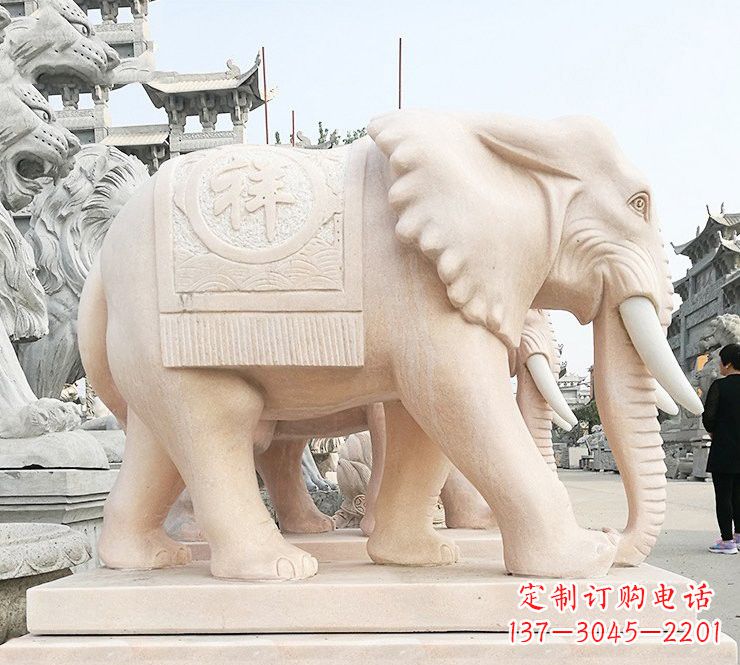漳州晚霞红吉祥如意大象石雕