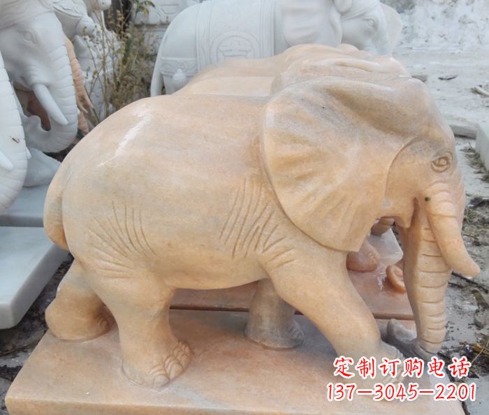漳州晚霞红吉祥如意大象石雕 (3)