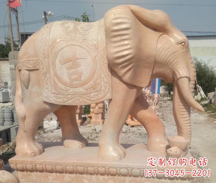 漳州晚霞红吉祥如意门口大象石雕 (2)
