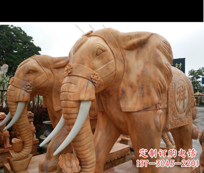 漳州晚霞红吉祥如意门口镇宅招财大象石雕 (3)