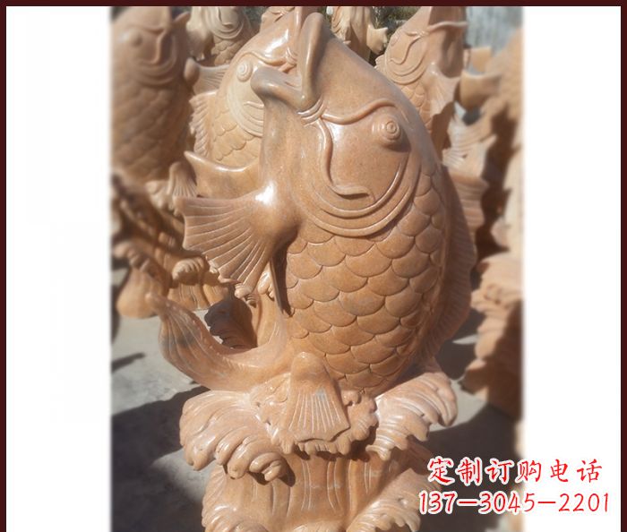 漳州晚霞红喷水鲤鱼石雕 (3)