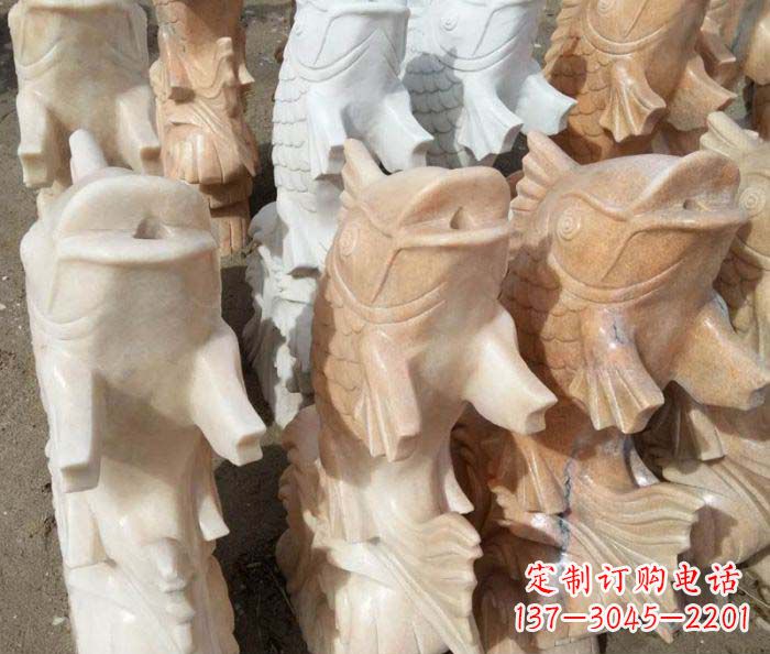 漳州晚霞红喷水鲤鱼庭院石雕