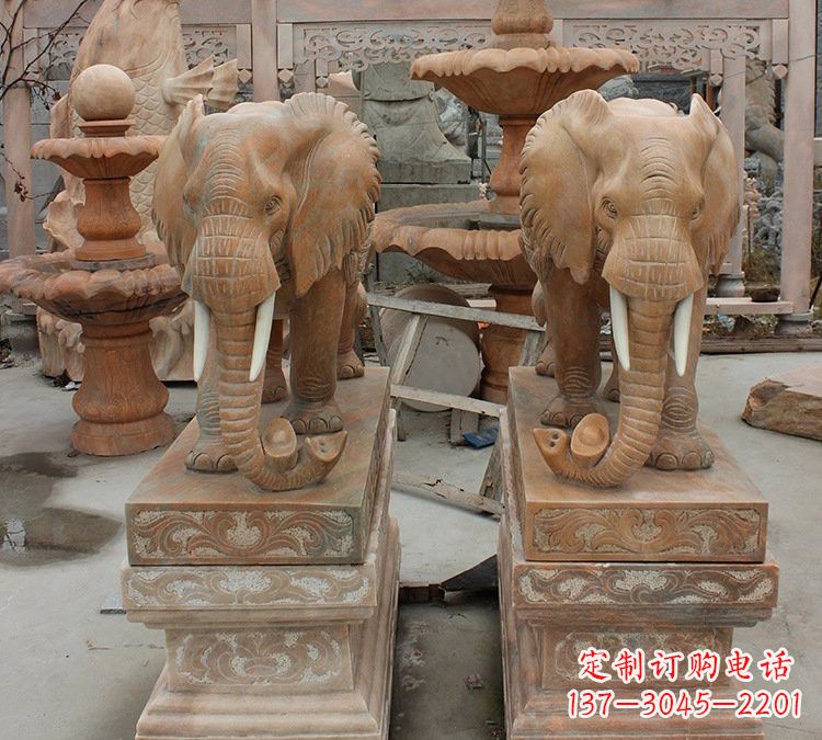 漳州晚霞红石雕元宝大象