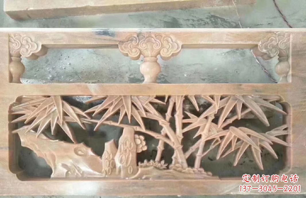 漳州晚霞红石浮雕栏板户外摆件园林景观雕塑