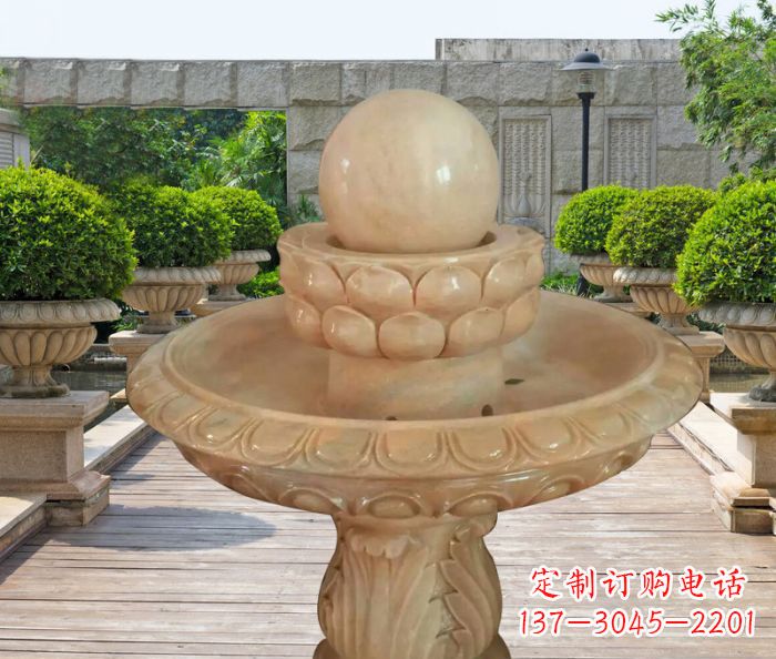 漳州晚霞红双层风水球公园喷泉石雕 (2)