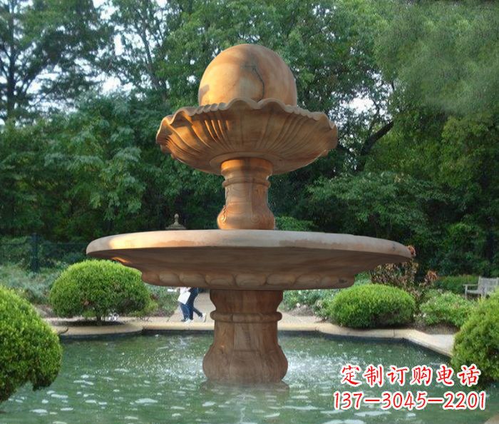 漳州晚霞红双层风水球喷泉公园石雕