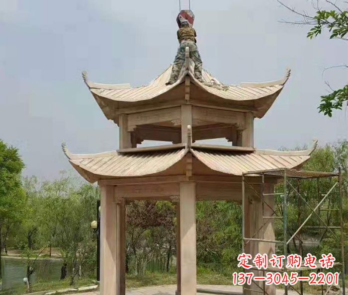 漳州晚霞红双层凉亭石雕 (2)