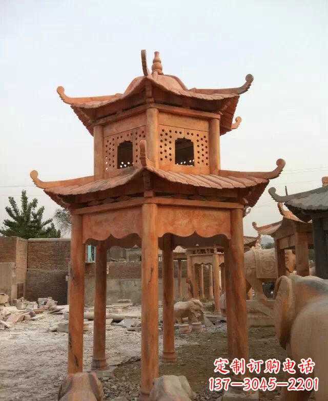 漳州晚霞红双层凉亭石雕
