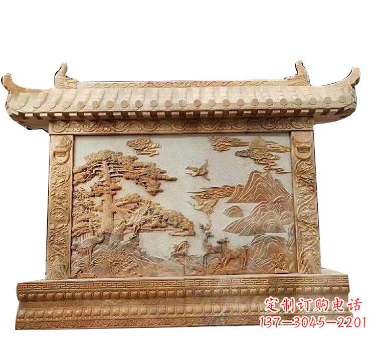 漳州晚霞红松鹤延年浮雕影壁