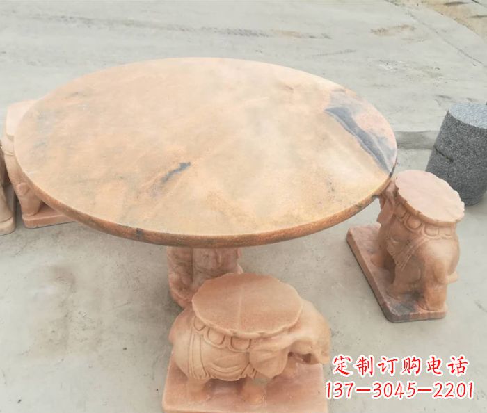 漳州晚霞红小象桌凳别墅石雕 (4)