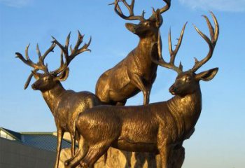 漳州三鹿登高鹿景观铜雕，让你秀智慧雕刻艺术