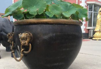 漳州铜雕圆形荷花水缸雕塑 (3)