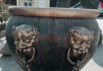 漳州铜雕圆形荷花水缸雕塑 (6)
