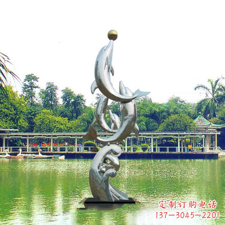 漳州戏球不锈钢海豚雕塑-园林水景动物景观