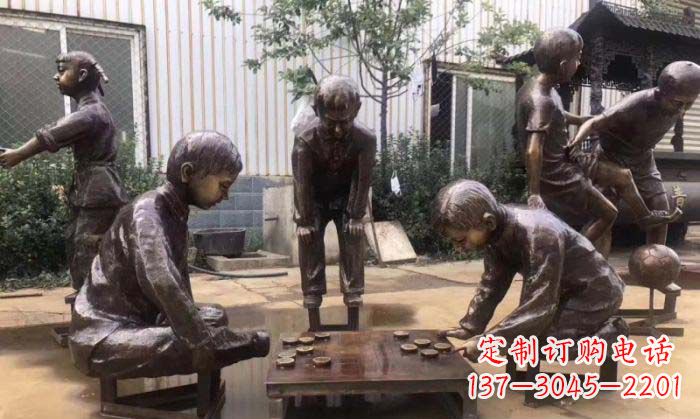 漳州下象棋儿童铜雕 (2)