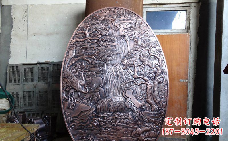 漳州仙鹤松林瀑布古代园林景观铜浮雕