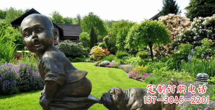 漳州小狗叼小孩裤子童趣铜雕