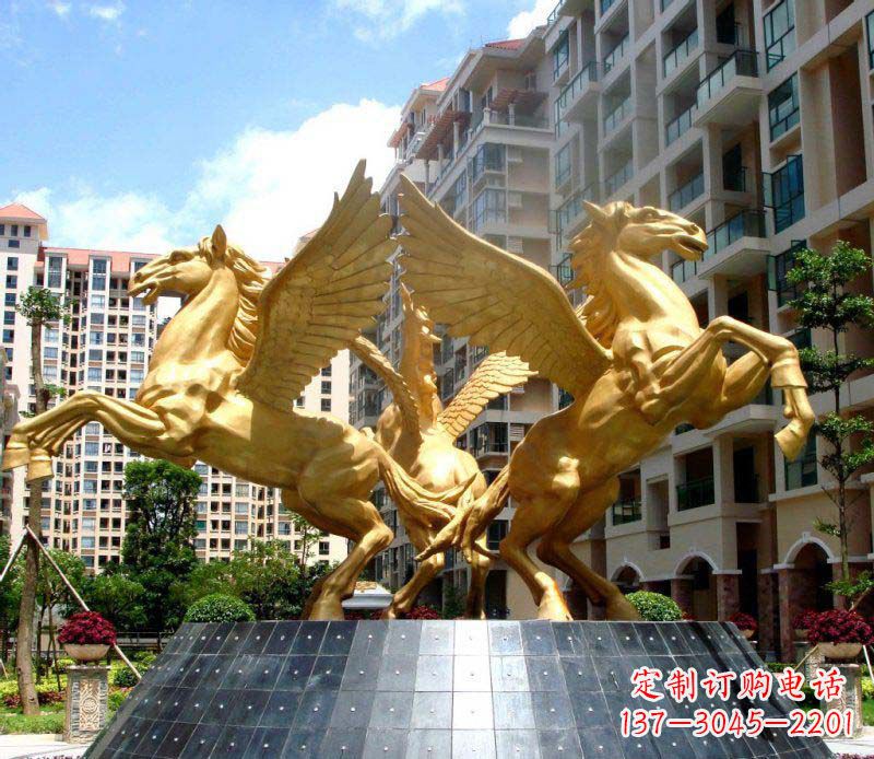 漳州小区飞马三匹马景观铜雕