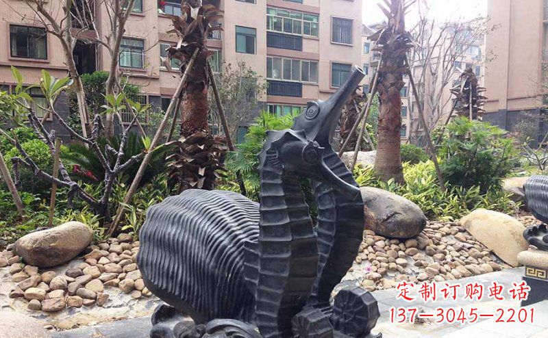 漳州小区海马动物玻璃钢仿铜雕塑
