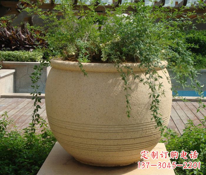 漳州小区景观大理石花盆石雕 (2)