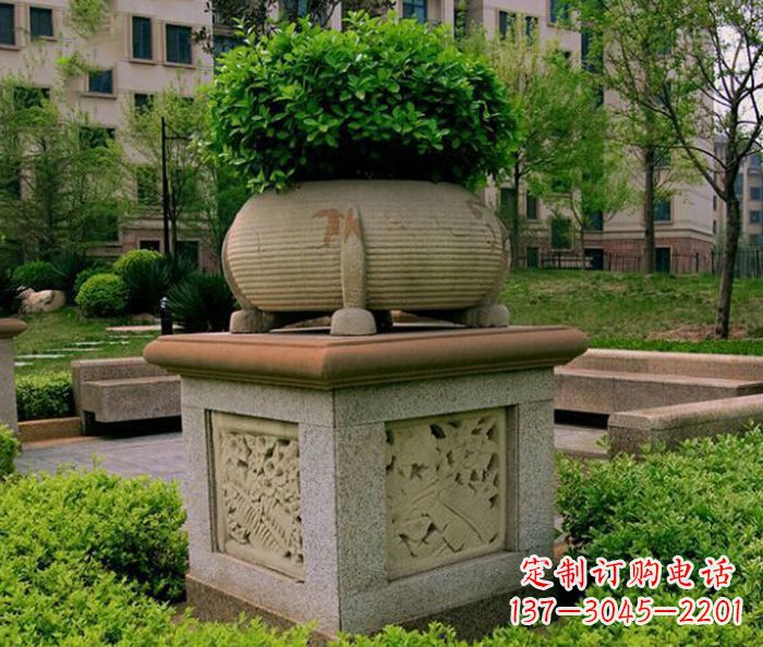 漳州小区景观大理石花盆石雕 (3)