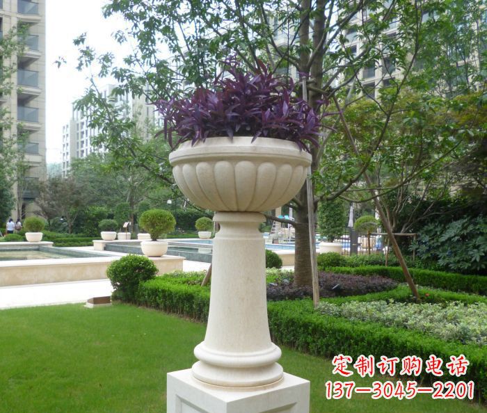 漳州小区景观汉白玉花盆石雕 (2)