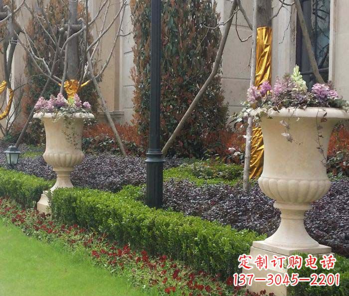 漳州小区景观汉白玉花盆石雕