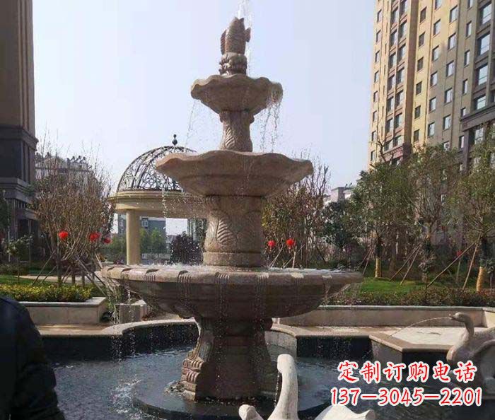 漳州小区景观晚霞红鲤鱼石雕喷泉