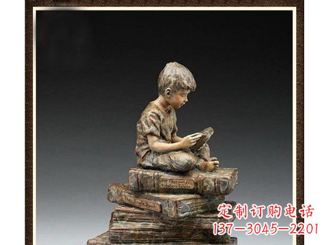 漳州校园儿童看书铜雕