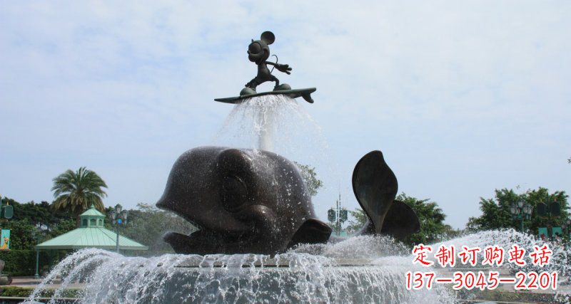 漳州游乐园鲸鱼喷泉和米老鼠景观铜雕