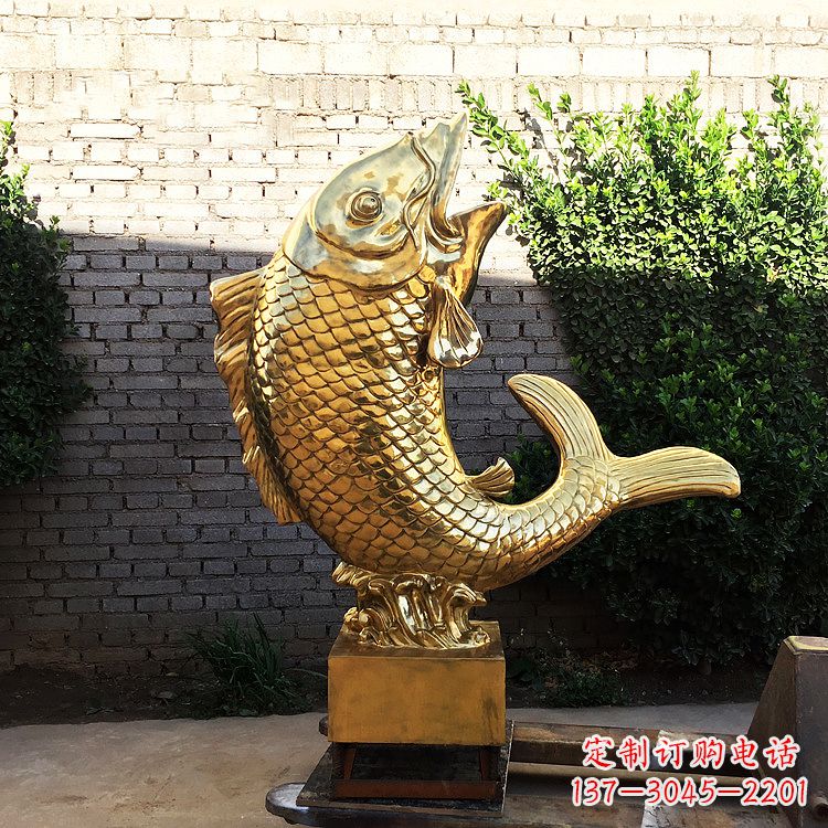 漳州鱼跃景观铜雕-纯铜铸造企业商场动物雕塑摆件