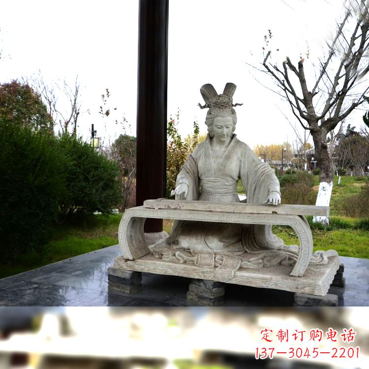 漳州虞姬弹琴雕塑-公园古代人物著名美女情景雕塑